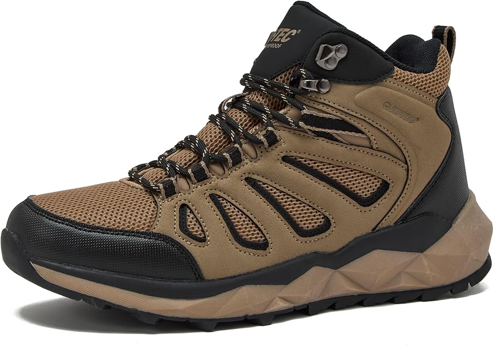 HI-TEC Valley Geo Mid Waterproof Hiking Boots for Men, Lightweight Breathable Outdoor Trekking and Trail Sneakers