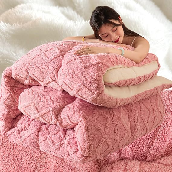 Warm Thicke Lambswool Quilt Core - Oversized King Sherpa Comforter Full Size Winter Thickened Double Sided Fluffy Lamb Fleece Quilt Blanket(D,200 * 230cm/4.0kg)