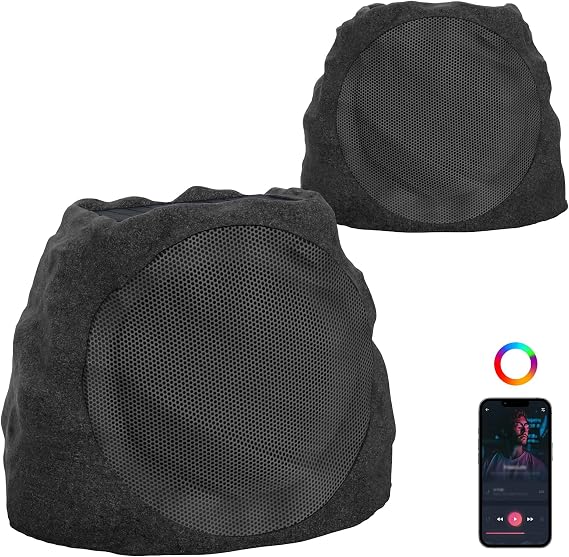 Outdoor Speakers Bluetooth Waterproof Patio TWS Connection Outdoor Bluetooth Speakers Wireless Solar Powered and Rechargeable Rock Speaker for Patio Pool,Backyard