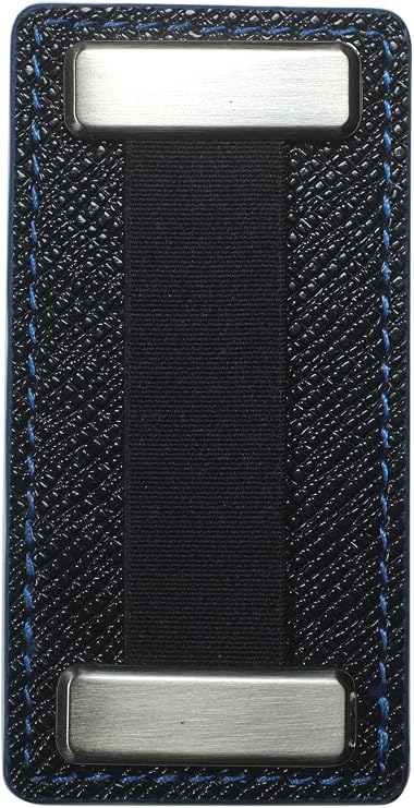 nobiggi Metal Smartphone Finger Strap - (Black and Blue) - Extend Thumb Reach - Safiano Leather - for Most Mobile Devices