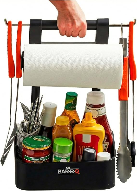 Mr. Bar-B-Q Collapsible BBQ Caddy Organizer for Grill, Portable w/Handle