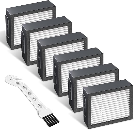 Filters Replacement Fit for i-Robot Roomba E I & J Series i1 i3 i3,6 Pack | Fit for i4 i5/plus i7 i7+/plus i6 i6+ i8 i8+ E5 E6 E7 Vacuum Cleaner parts 4639161,High Efficiency Filters +1 Cleaning Brush