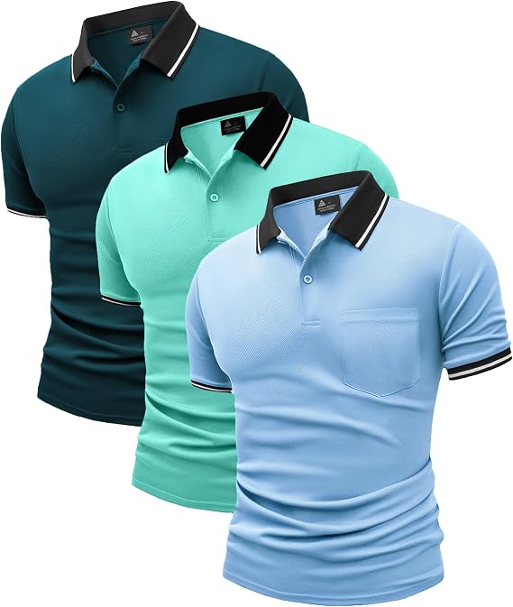 JACKETOWN 3 Pack Mens Polo Shirts Short Sleeve Lightweight Breathable Golf Polo Casual Adult Multipack Tennis T Shirt
