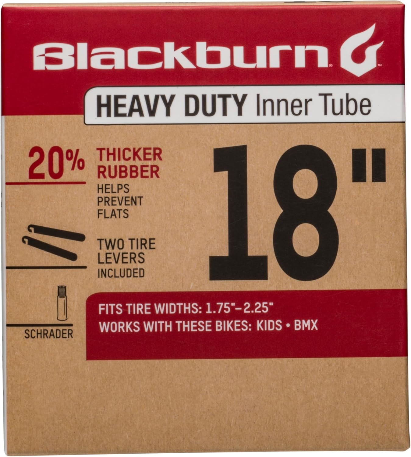 Blackburn 18 x 1.75-2.25 Schrader Heavy Duty Bicycle Inner Tube with tire levers