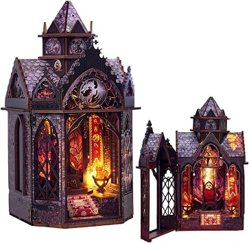 KingStora Spire of The Wyrm Book Nook DIY Craft Kit Gothic Fantasy Dragon Lair Miniature Diorama, Handmade Model Art Craft Kit for Adults