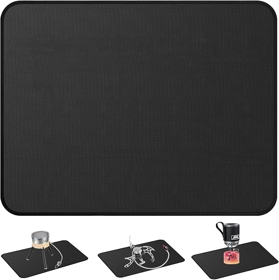 Tentock 60 * 80cm Camping Under Grill Fireproof Mat Outdoor Barbecue Double-Sided Fireproof Indoor Fireplace Pit Mat Deck Terrace Oil Proof and Waterproof Barbecue Protector