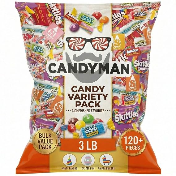 CANDYMAN Big Bag of Candy, 10 lb Bulk Variety Pack, Individually Wrapped | Big Bags of Candy, Variety Candy Pack with Individually Wrapped Pieces for Party Favors, Goodie Bags, and Pinatas