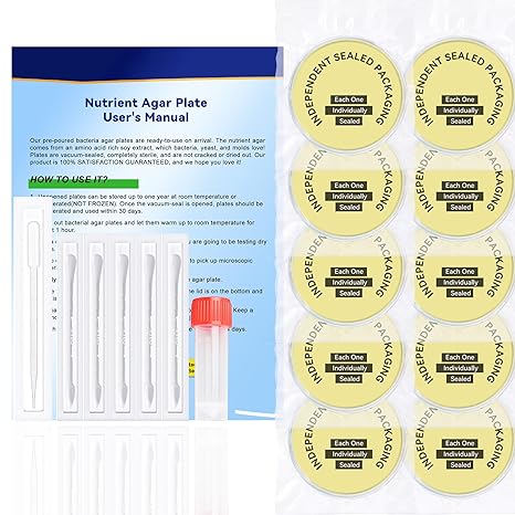 Nutrient Agar Petri Dishes Plates & Cotton Swabs Science Kit 10 PCS | Individually sealed items with pipettes, vials & guide. Great for home mold tests or class experiments