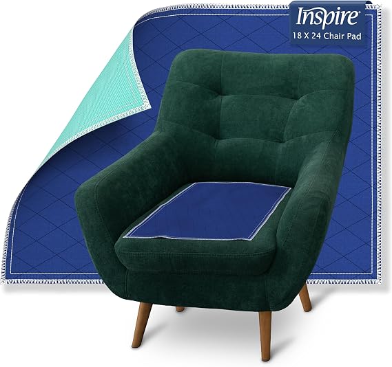 Inspire Waterproof Chair Pad, Dark Colored to Hide Stains, 18 x 24 Quilted, for Incontinence Washable, for Adults and Kids Reusable Underpad