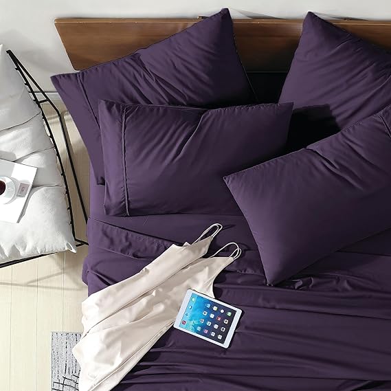 Swift Home King 6-Piece Microfiber Sheet Sets Includes 2 Bonus Pillowcases, Ultra-Soft Brushed - Extremely Durable - Easy Fit - Wrinkle Resistant, King, Eggplant