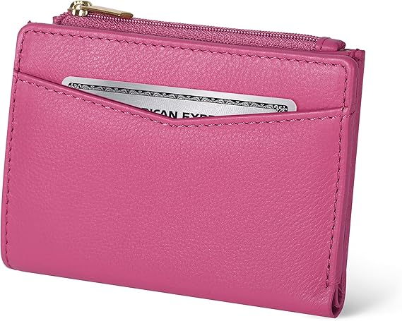 Oak Leathers Leather Wallet for Women - Small RFID Coin Purse Credit Card & ID Holder for Ladies, Gift for Women's, Bifold Wallets (Nappa Pink)