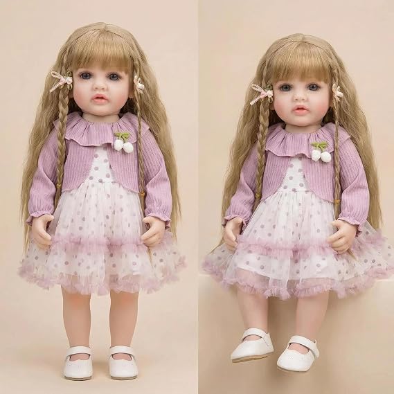 Angelbaby 22 Inch Lifelike Reborn Baby Dolls Girl with Long Blonde Hair Reborn Toddler Cute Realistic Baby Doll Vinyl Silicone Full Body Newborn Real Baby Doll that Look Real Gift Set for Age 3+