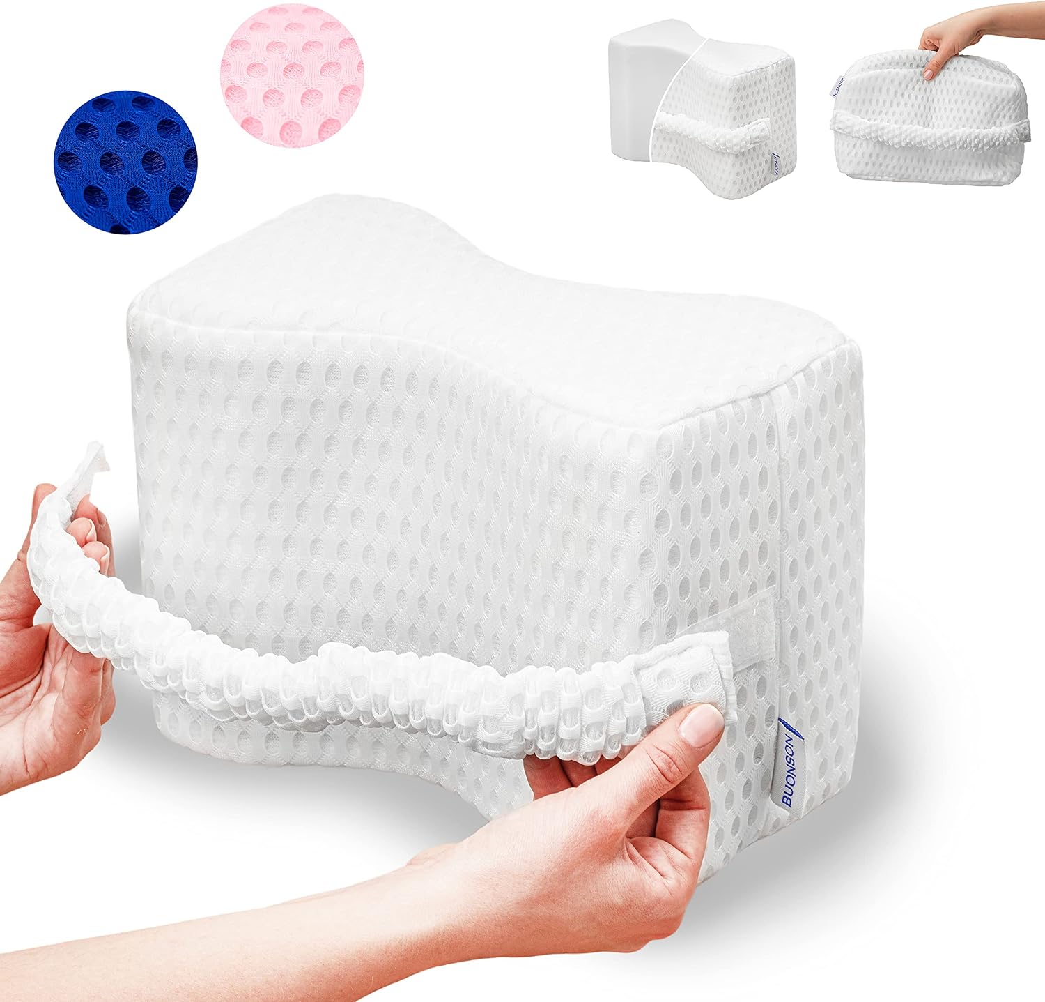 Knee Pillow With 2 Breathable Covers & Elastic Band - Orthopedic Memory Foam Leg Pillow Memory For Side Sleepers White