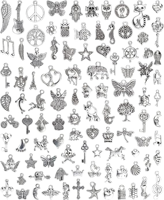 100 PCS Mixed - Wholesale Bulk Lots Jewellery Making Silver Charms Mixed Smooth Tibetan Silver Metal Charms Pendants DIY for Necklace Bracelet Jewellery Making and Crafting, JIALEEY 100 PCS