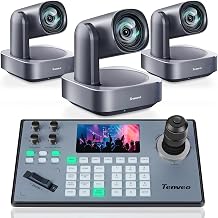 Tenveo PTZ Camera and Controller Bundle/Kits - 4K 12X AI Auto Tracking HDMI/USB3.0/LAN(PoE) PTZ Camera(3PCS) and 5'' LCD Screen Joystick Controller for Church Service Events Live Streaming