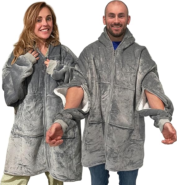 Premium Dialysis Sweatshirts with Arm Zipper | Ultra-Soft Cozy Oversized Wearable Blanket Hoodie | Dual-Arm & Chest Access