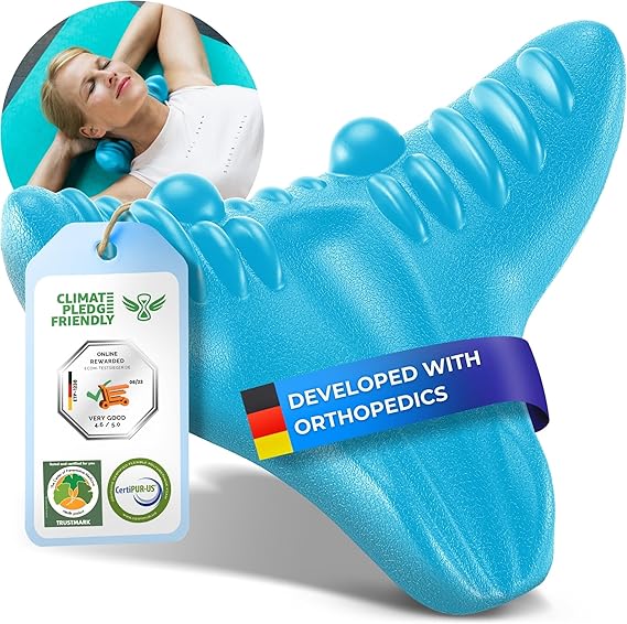 Healthfix Neck Stretcher Cervical Traction Device for Neck Pain Relief and Shoulder Relaxer with Orthopaedic Cloud Pillow and Posture Corrector (Blue)