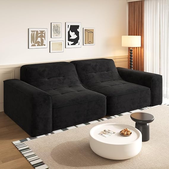 83.6" Modern Modular Sofa Sectional Couches for Living Room Sofa with Movable Ottoman Couches Sparkling Chenille Cloud Sofa for Apartment (Black, 3 Seat)