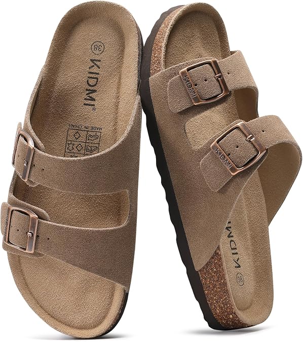KIDMI Women's Cork Footbed Casual Summer Sandals with Mild Arch Support