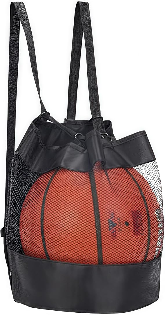 Unisex Drawstring Backpack,Basketball Carrying Bag,Single Ball Mesh Bag,Portable Gym Bag, Durable Oxford Sports Bag(Black)