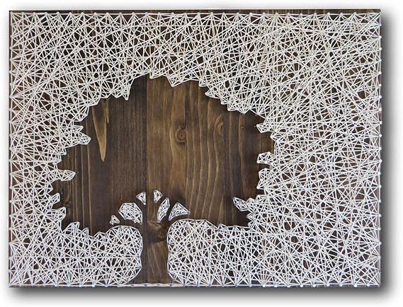 String of the Art Oak Tree String Art Kit, American Made DIY Craft Kit for Adults, Stained Pine Wood (16" x 12"), Embroidery Floss, for Beginner to Advanced Crafters, Craft a Handmade Gift