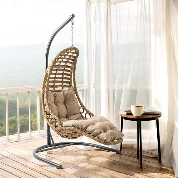 Bodrum Tekli Rattan Bahçe Balkon Salıncağı Açık Kahve