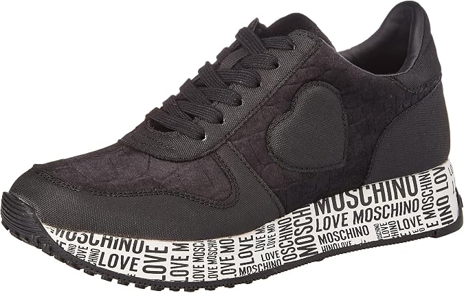 Love Moschino Women's Black Lace Up Sneakers with Logo Soles (8, numeric_8)