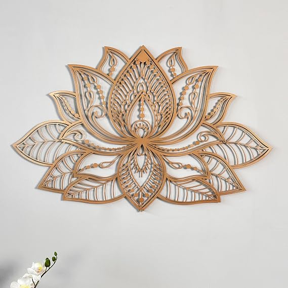 Mandala Metal Wall Decor, Lotus Flower Meditation Room Decor, Minimalist Zen Garden Bohemian Gift for New Year (17" x 11" | 43 x 27.5 cm, Copper)