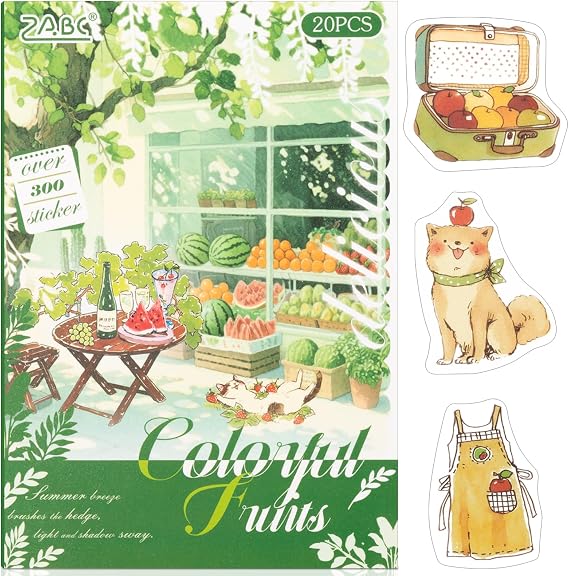 Fruit Series Sticker Scrapbooking Supplies for Junk Journal, 20 Sheets PET Stickers