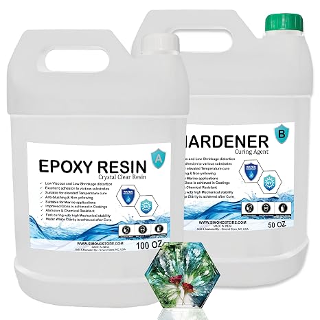VCrystal Clear Epoxy Resin Kit - UV Resin Epoxy - 1 Gallon (100 Oz & 50 Oz) | Wood Table Top, Jewelry Making, Arts and Crafts, Fiberglass Projects & Bar Tables - Food Safe & Heat Resistant