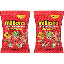 Millions Strawberry Tiny Tasty Chewy Sweets, Party Favours and Snack Box Vegan, Vegetarian & Gluten Free, 2 x 5 Snack Packs, 90g (180g, 10 packs in total)