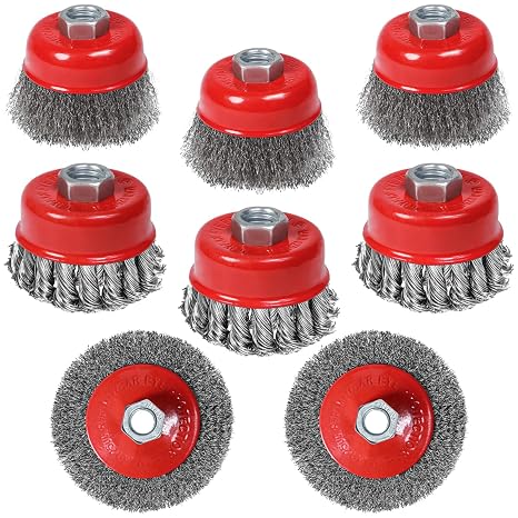 8Pcs Wire Brush for Angle Grinder, Thread M14 x 2 Angle Grinder Cup wire Brush Diameter 75 mm and 100 mm, Steel Wheel for Cleaning, Rust Removal and Grinding