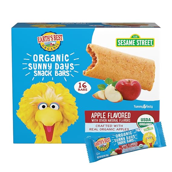 Earth's Best Sesame Street Organic Sunny Days Snack Bars, Apple, 16 Bars Per Box
