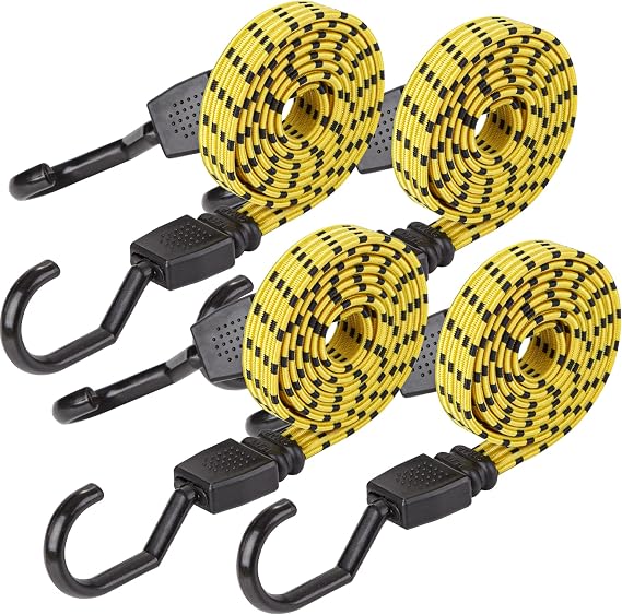 CARTMAN 4-Pack 48-Inch Adjustable Flat Bungee Cords with Ultra Hooks