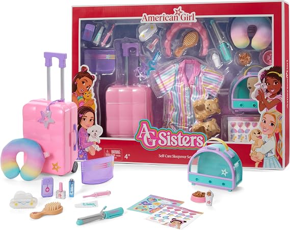 American Girl, AG Sisters Self-Care Sleepover Set, Doll Playset, for 14.5-inch Dolls, 22 pcs, for Ages 4+