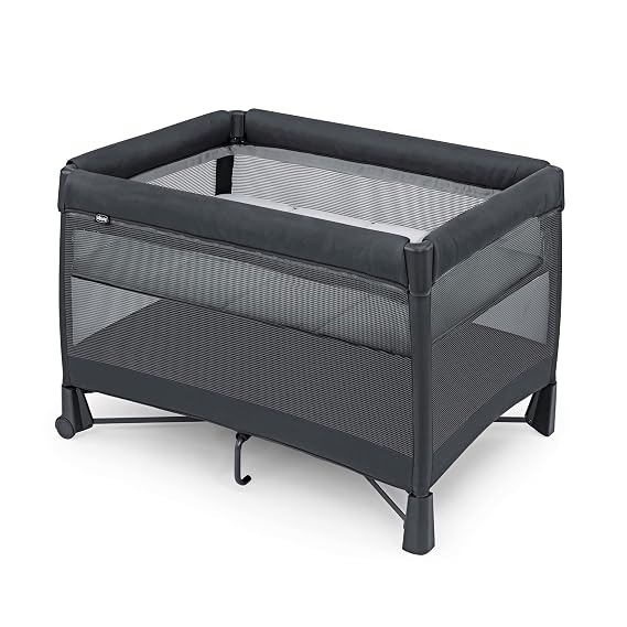 Chicco Instant Setup Play Yard, Portable Crib with Removable Bassinet | Dash style, Charcoal/Grey, one-hand setup, breathable mesh, baby playpen and pack and play, GREENGUARD Gold