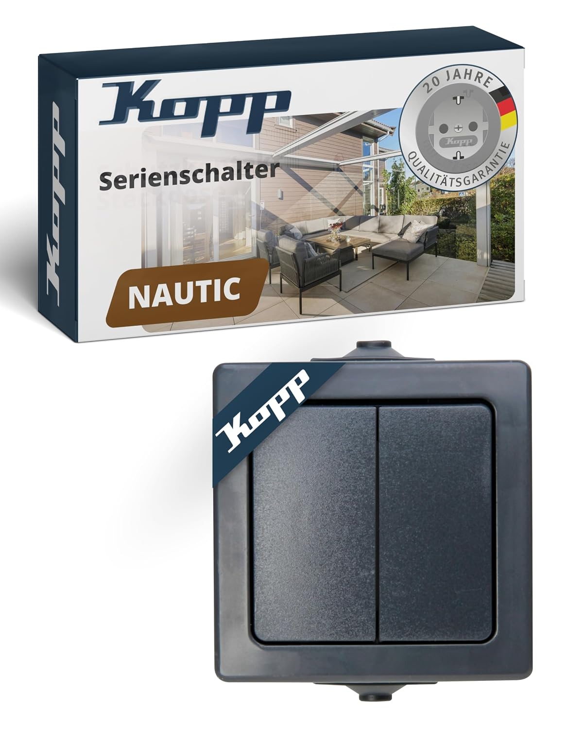 Kopp Nautic 565515009 Surface-Mounted Series Switch for Wet Rooms 250 V (10 A) IP44 Charcoal Grey