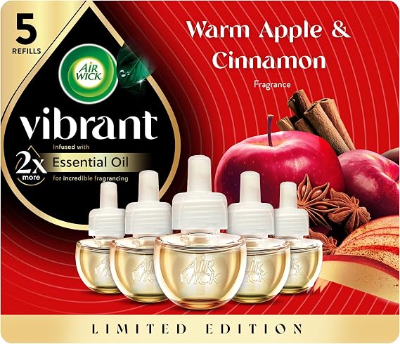 Air Wick Plug In Refills, Warm Apple & Cinnamon, Essential Oils, 5 count