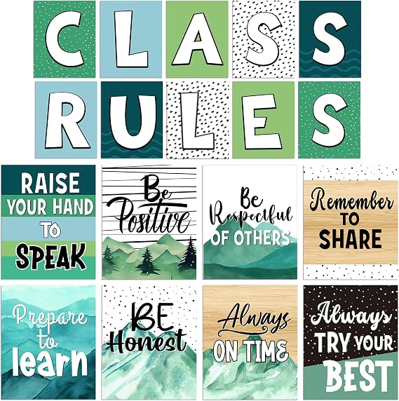 Janlaugh 18 Pcs Class Rules Poster Set Moving Mountains Posters Back to School Bulletin Board Mountains Motivational Theme Classroom Decorations for