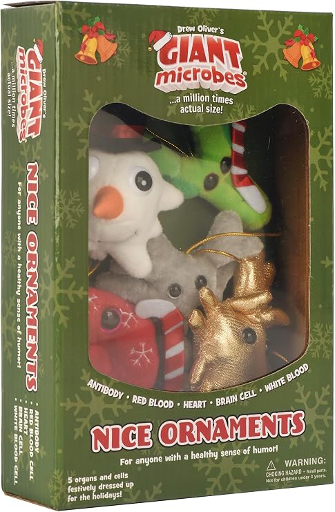 GIANTmicrobes Nice Ornaments Gift Box - Decorate with Festive Heart, Antibody, Brain Cell and Blood Cells, Medical Assistant Gifts, Secret Santa Gifts, Quirky Ornaments, heart surgery ornament