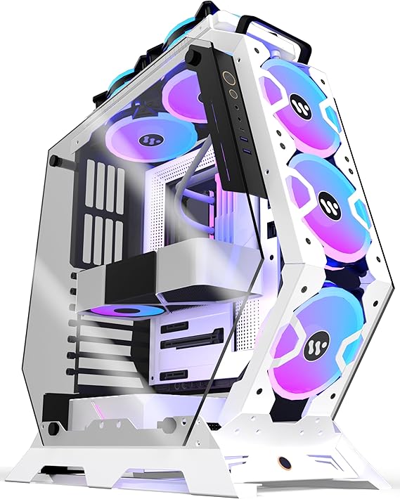 KEDIERS PC Case PWM ARGB Fan 5pcs Pre-installed C570 Mid Tower Tempered Glass Gaming Computer Open Frame Case Type-C, 240mm Radiator, White