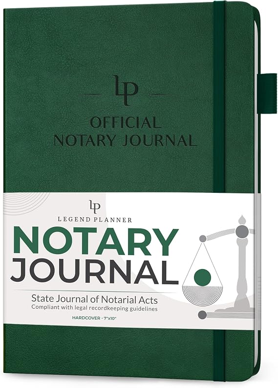 Legend Notary Journal Log Book, Public Records, Notary Supply, Dark Green