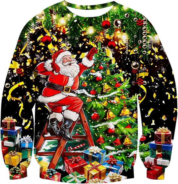 ALISISTER Ugly Christmas Jumper 3D Printed Xmas Pullover Sweatshirt Funny Long Sleeve Sweater T-Shirt for Men S-3XL