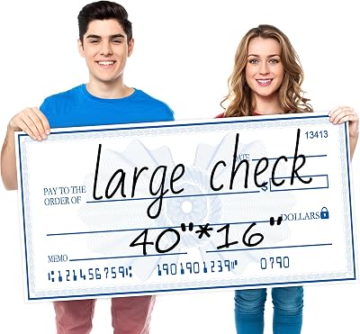Giant Check Big Check | 40x16 Inch Double-Sided Award Plaque | Waterproof Reusable Milestone Sign for Fundraising Events | Dry Erase Presentation Check for Presentations