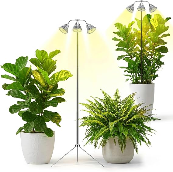Full Spectrum Grow Light for Indoor Plants with Adjustable Tripod Stand, 11''- 60'' Height Plant Grow Lamp with Auto Timer 3/9/12H, LED Plant Light for Houseplants, Seedlings, Flowers & Indoor Garden