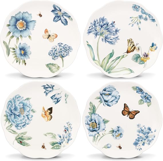 Lenox Butterfly Meadow Blue Porcelain Dessert Plates, Set of 4