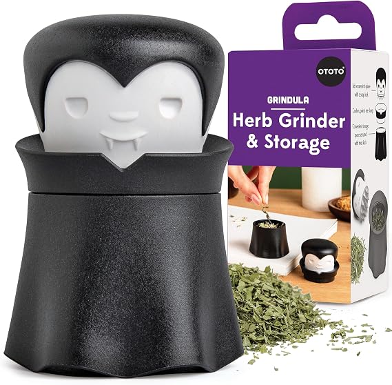 OTOTO New Grindula Herb Grinder - Dracula Gothic Manual Spice Grinder for Kitchen, Halloween Mini Spice Grinder, Unique Kitchen Gadgets, Goth Accessories, Spooky Goth Kitchen Gifts, Black