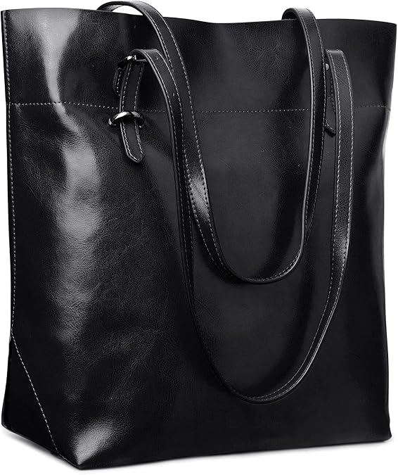 S-ZONE Vintage Genuine Leather Tote Shoulder Bag Handbag Big Large Capacity 2.0 | Soft Genuine Leather, Vintage Design, Zipper Closure, Adjustable Strap, Work or Commute