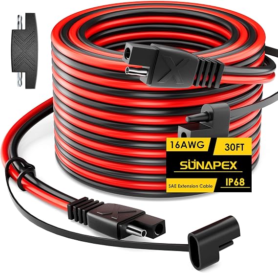 SUNAPEX 30FT 16AWG SAE to SAE Extension Cable with Polarity Converter