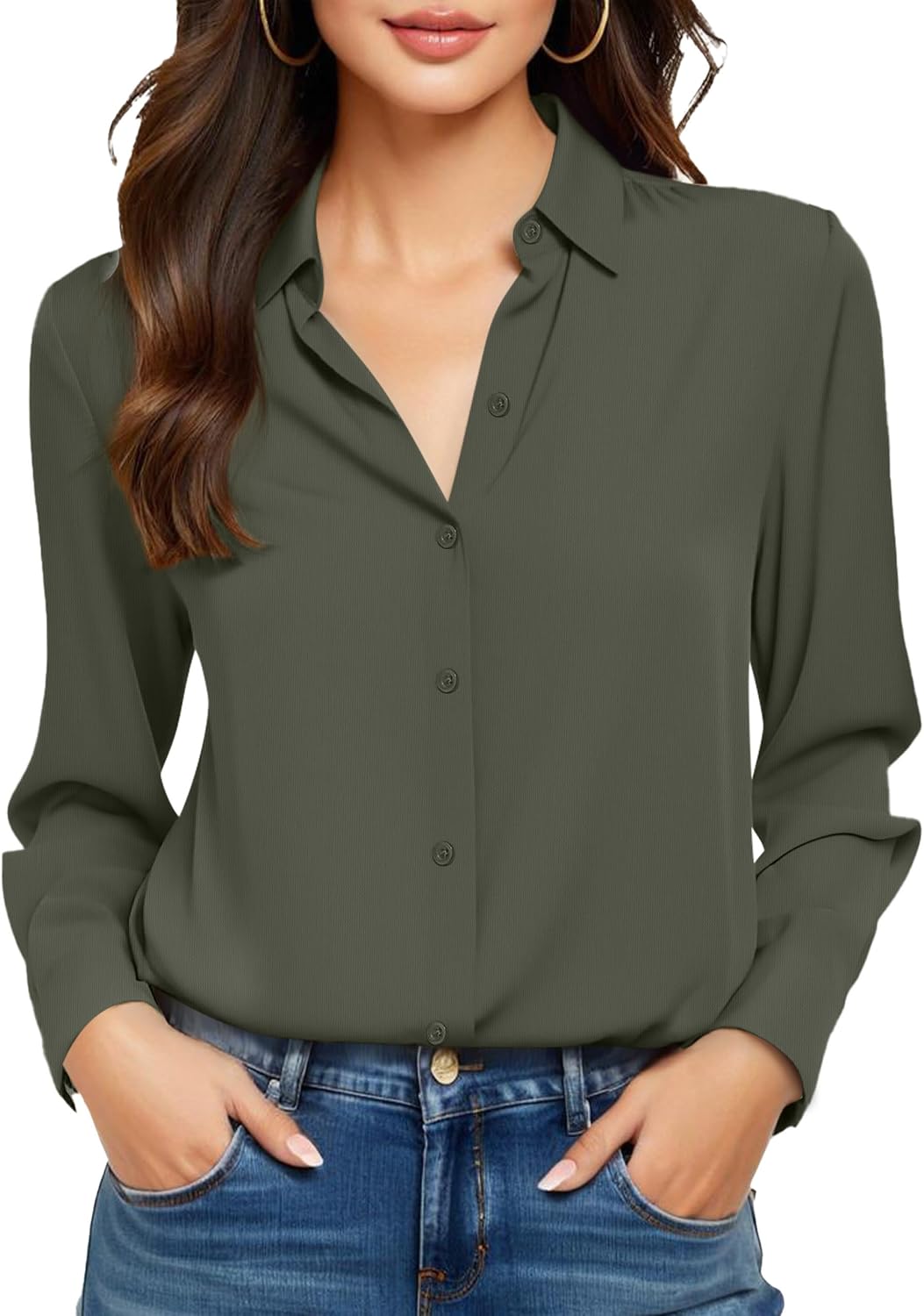 COUXILY Soft Non-Iron & Wrinkle-Free Womens Button Down Shirts with Mulberry Silk Long Sleeve Blouse Casual Work Tops